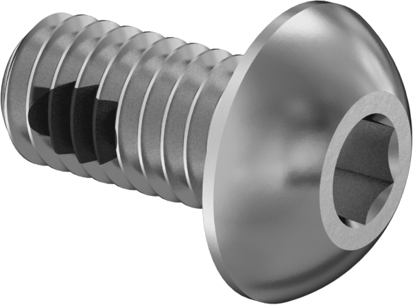 Diş Kilitlemeli Paslanmaz Çelik Düğme Başlı Altıgen Tahrikli Vida, M4 x 0,7 mm Diş Boyutu, 8 mm Uzunluk