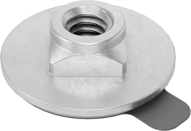 Çinko Kaplamalı Çelik Yapışkan Sırtlı Somunlar, 1/4"-20 Diş Boyutu, 29/32" Taban Çapı