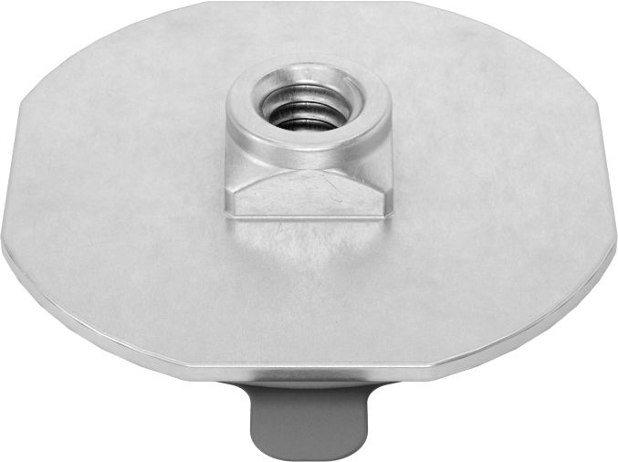 Çinko Kaplamalı Çelik Yapışkan Sırtlı Somunlar, 1/4"-20 Diş Boyutu, 1-1/2" Taban Çapı