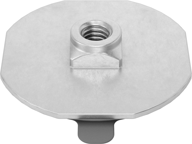 Çinko Kaplamalı Çelik Yapışkan Sırtlı Somunlar, M6 x 1 mm Diş Boyutu, 38 mm Taban Çapı