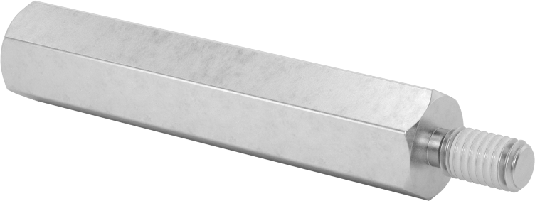 Diş Kilitlemeli Erkek-Dişi Dişli Altıgen Ara Parça, 18-8 Paslanmaz Çelik, 10 mm Altıgen Boyutu, 51 mm Uzunluk, M5 x 0,8 mm Diş Boyutu