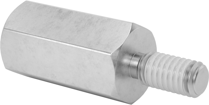 Diş Kilitlemeli Erkek-Dişi Dişli Altıgen Ara Parça, 18-8 Paslanmaz Çelik, 13 mm Altıgen Boyut, 25 mm Uzunluk, M6 x 1 mm Diş Boyutu
