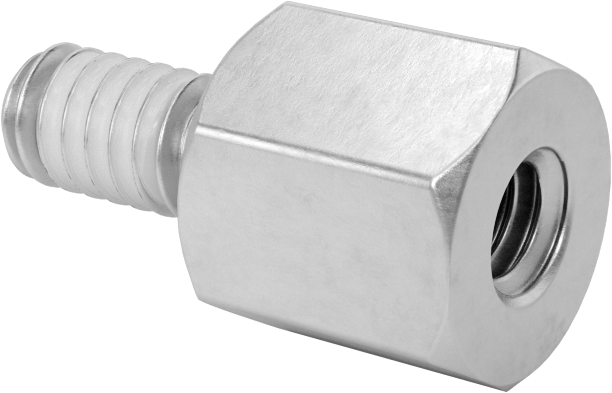 Diş Kilitlemeli Erkek-Dişi Dişli Altıgen Ara Parça, 18-8 Paslanmaz Çelik, 1/2" Altıgen Boyutu, 1/2" Uzunluk, 1/4"-20 Diş Boyutu