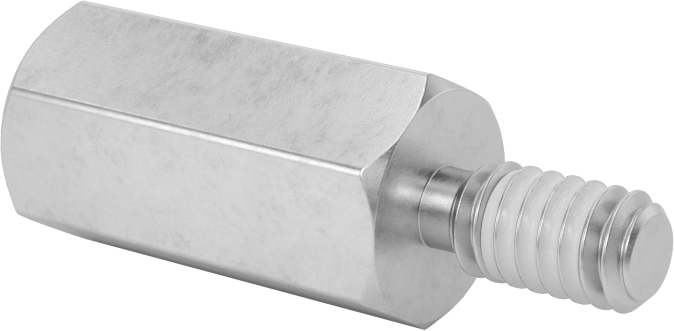 Diş Kilitlemeli Erkek-Dişi Dişli Altıgen Ara Parça, 18-8 Paslanmaz Çelik, 1/2" Altıgen Boyutu, 1" Uzunluk, 1/4"-20 Diş Boyutu