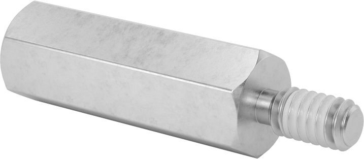 Diş Kilitlemeli Erkek-Dişi Dişli Altıgen Ara Parça, 18-8 Paslanmaz Çelik, 1/2" Altıgen Boyutu, 1-1/2" Uzunluk, 1/4"-20 Diş Boyutu
