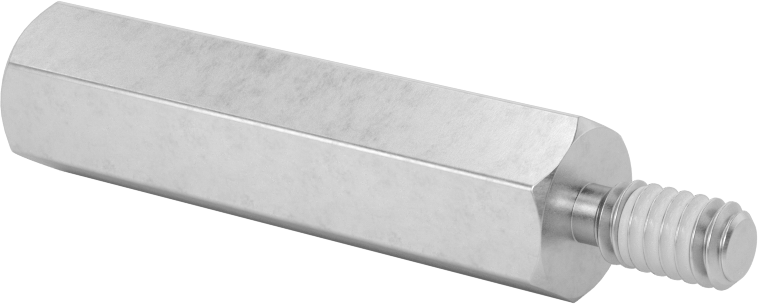 Diş Kilitlemeli Erkek-Dişi Dişli Altıgen Ara Parça, 18-8 Paslanmaz Çelik, 1/2" Altıgen Boyutu, 2" Uzunluk, 1/4"-20 Diş Boyutu