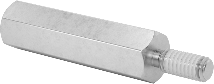 Diş Kilitlemeli Erkek-Dişi Dişli Altıgen Ara Parça, 18-8 Paslanmaz Çelik, 8 mm Altıgen Boyut, 30 mm Uzunluk, M4 x 0,7 mm Diş Boyutu
