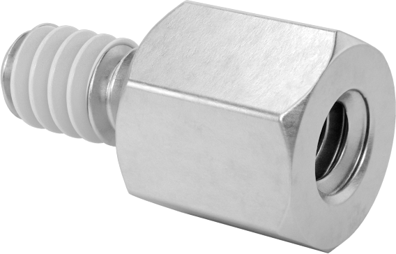 Diş Kilitlemeli Erkek-Dişi Dişli Altıgen Ara Parça, 18-8 Paslanmaz Çelik, 1/4" Altıgen Boyutu, 1/4" Uzunluk, 6-32 Diş Boyutu