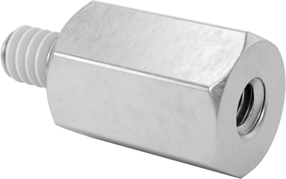 Diş Kilitlemeli Erkek-Dişi Dişli Altıgen Ara Parça, 18-8 Paslanmaz Çelik, 1/4" Altıgen Boyutu, 3/8" Uzunluk, 4-40 Diş Boyutu