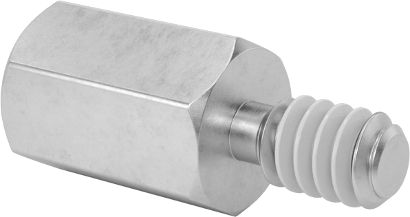 Diş Kilitlemeli Erkek-Dişi Dişli Altıgen Ara Parça, 18-8 Paslanmaz Çelik, 1/4" Altıgen Boyutu, 3/8" Uzunluk, 6-32 Diş Boyutu