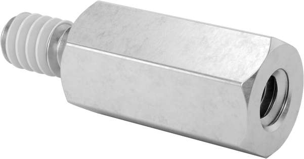 Diş Kilitlemeli Erkek-Dişi Dişli Altıgen Ara Parça, 18-8 Paslanmaz Çelik, 1/4" Altıgen Boyutu, 1/2" Uzunluk, 6-32 Diş Boyutu