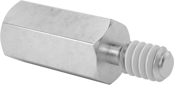 Diş Kilitlemeli Erkek-Dişi Dişli Altıgen Ara Parça, 18-8 Paslanmaz Çelik, 1/4" Altıgen Boyutu, 1/2" Uzunluk, 6-32 Diş Boyutu