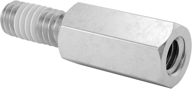 Diş Kilitlemeli Erkek-Dişi Dişli Altıgen Ara Parça, 18-8 Paslanmaz Çelik, 1/4" Altıgen Boyutu, 1/2" Uzunluk, 8-32 Diş Boyutu