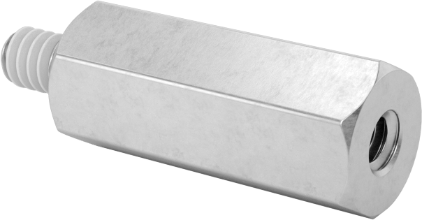 Diş Kilitlemeli Erkek-Dişi Dişli Altıgen Ara Parça, 18-8 Paslanmaz Çelik, 1/4" Altıgen Boyutu, 5/8" Uzunluk, 4-40 Diş Boyutu