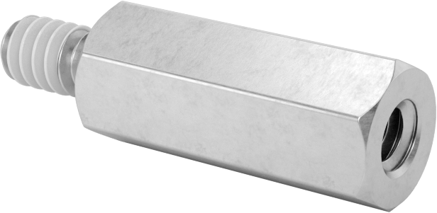 Diş Kilitlemeli Erkek-Dişi Dişli Altıgen Ara Parça, 18-8 Paslanmaz Çelik, 1/4" Altıgen Boyutu, 5/8" Uzunluk, 6-32 Diş Boyutu