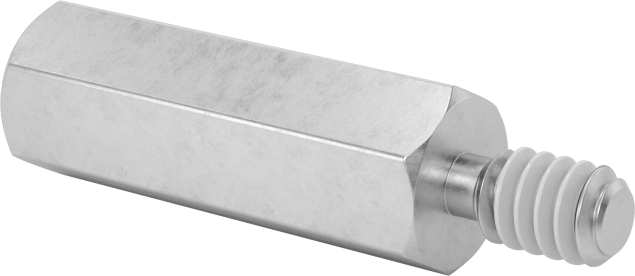 Diş Kilitlemeli Erkek-Dişi Dişli Altıgen Ara Parça, 18-8 Paslanmaz Çelik, 1/4" Altıgen Boyutu, 3/4" Uzunluk, 6-32 Diş Boyutu