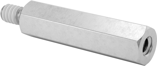 Diş Kilitlemeli Erkek-Dişi Dişli Altıgen Ara Parça, 18-8 Paslanmaz Çelik, 1/4" Altıgen Boyutu, 1" Uzunluk, 6-32 Diş Boyutu