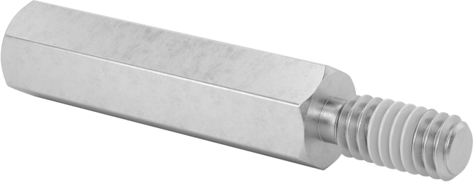 Diş Kilitlemeli Erkek-Dişi Dişli Altıgen Ara Parça, 18-8 Paslanmaz Çelik, 1/4" Altıgen Boyutu, 1" Uzunluk, 8-32 Diş Boyutu