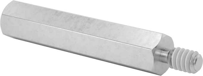 Diş Kilitlemeli Erkek-Dişi Dişli Altıgen Ara Parça, 18-8 Paslanmaz Çelik, 1/4" Altıgen Boyutu, 1-1/4" Uzunluk, 6-32 Diş Boyutu