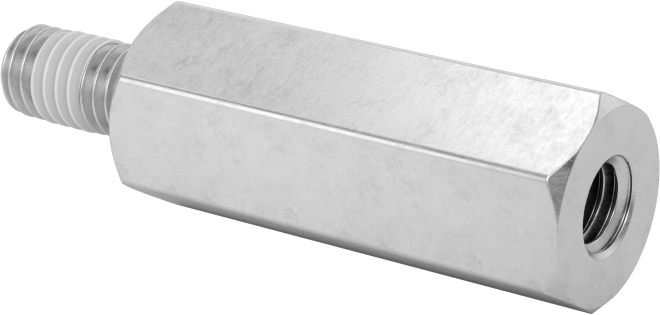 Diş Kilitlemeli Erkek-Dişi Dişli Altıgen Ara Parça, 18-8 Paslanmaz Çelik, 3/8" Altıgen Boyutu, 1" Uzunluk, 10-32 Diş Boyutu