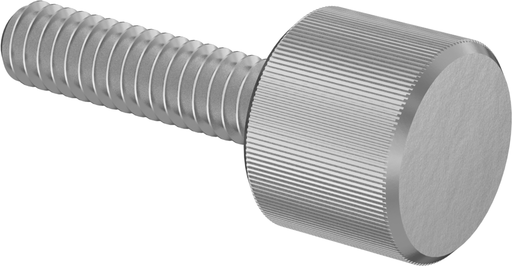 Paslanmaz Çelik Yüksek Profilli Tırtıllı Başlı Parmak Vidası, 1/4"-20 Diş Boyutu, 1" Uzunluk