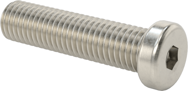 18-8 Paslanmaz Çelik Düşük Profilli Soket Başlı Vida, Altıgen Tahrikli, 1/4"-28 Diş Boyutu, 1" Uzunluk
