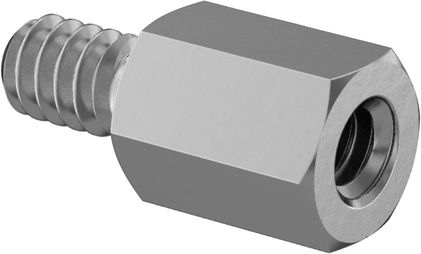 Çinko Kaplı Çelik Erkek-Dişi Dişli Altıgen Ayırıcı, 3/16" Altıgen Boyut, 1/4" Uzunluk, 4-40 ila 4-40 Diş Boyutu