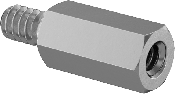Çinko Kaplı Çelik Erkek-Dişi Dişli Altıgen Ayırıcı, 3/16" Altıgen Boyut, 3/8" Uzunluk, 4-40 ila 4-40 Diş Boyutu
