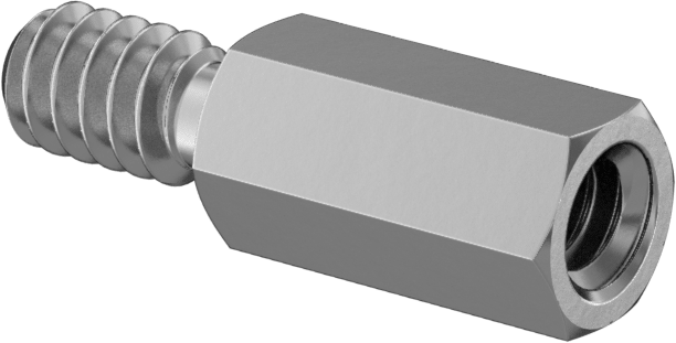 Çinko Kaplı Çelik Erkek-Dişi Dişli Altıgen Ayırıcı, 3/16" Altıgen Boyut, 3/8" Uzunluk, 6-32 ila 6-32 Diş Boyutu