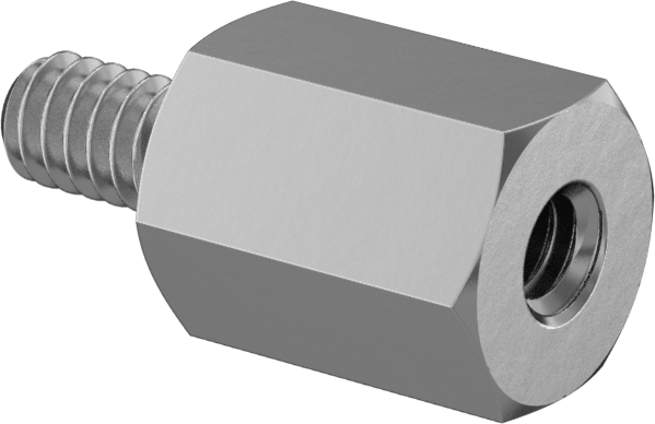 Çinko Kaplı Çelik Erkek-Dişi Dişli Altıgen Ayırıcı, 3/16" Altıgen Boyut, 1/4" Uzunluk, 2-56 ila 2-56 Diş Boyutu