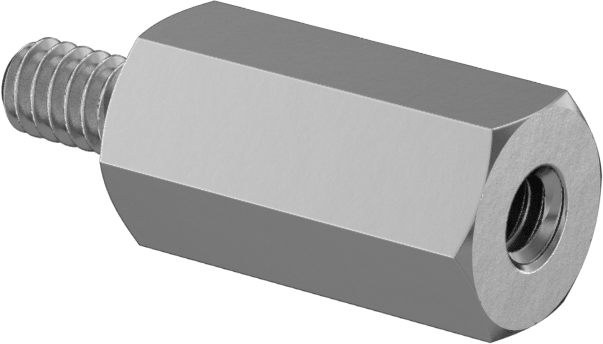 Çinko Kaplı Çelik Erkek-Dişi Dişli Altıgen Ayırıcı, 3/16" Altıgen Boyut, 3/8" Uzunluk, 2-56 ila 2-56 Diş Boyutu