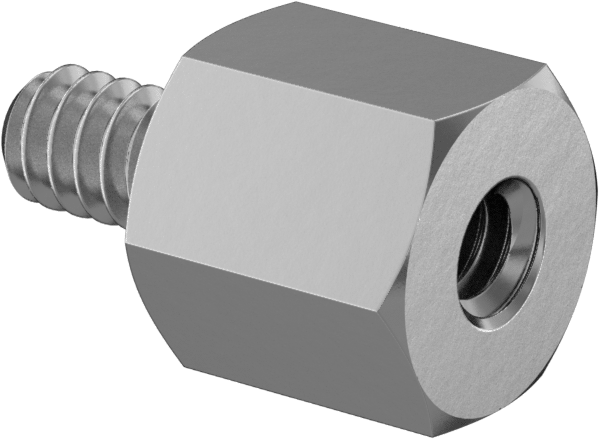 Çinko Kaplı Çelik Erkek-Dişi Dişli Altıgen Ayırıcı, 1/4" Altıgen Boyutu, 1/4" Uzunluk, 4-40 ila 4-40 Diş Boyutu