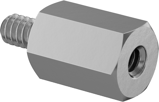 Çinko Kaplı Çelik Erkek-Dişi Dişli Altıgen Ayırıcı, 1/4" Altıgen Boyutu, 3/8" Uzunluk, 4-40 ila 4-40 Diş Boyutu