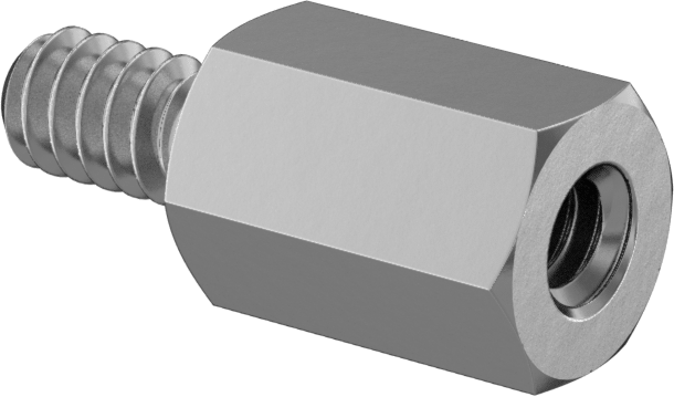 Çinko Kaplı Çelik Erkek-Dişi Dişli Altıgen Ayırıcı, 1/4" Altıgen Boyutu, 3/8" Uzunluk, 6-32 ila 6-32 Diş Boyutu