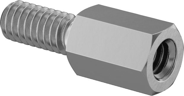Çinko Kaplı Çelik Erkek-Dişi Dişli Altıgen Ayırıcı, 1/4" Altıgen Boyutu, 3/8" Uzunluk, 8-32 ila 8-32 Diş Boyutu