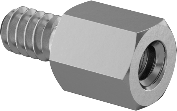 Çinko Kaplı Çelik Erkek-Dişi Dişli Altıgen Ayırıcı, 3/16" Altıgen Boyut, 7/32" Uzunluk, 4-40 ila 4-40 Diş Boyutu