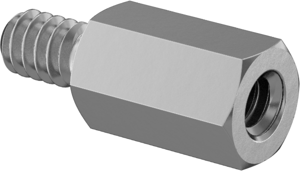 Çinko Kaplı Çelik Erkek-Dişi Dişli Altıgen Ayırıcı, 3/16" Altıgen Boyut, 5/16" Uzunluk, 4-40 ila 4-40 Diş Boyutu