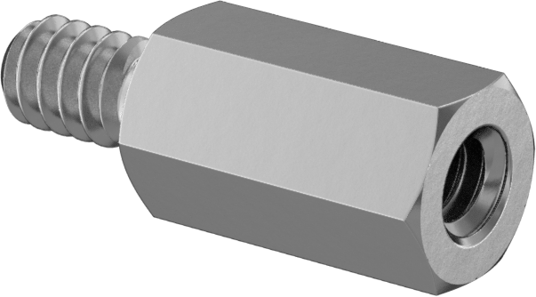 Çinko Kaplı Çelik Erkek-Dişi Dişli Altıgen Ayırıcı, 3/16" Altıgen Boyut, 11/32" Uzunluk, 4-40 ila 4-40 Diş Boyutu