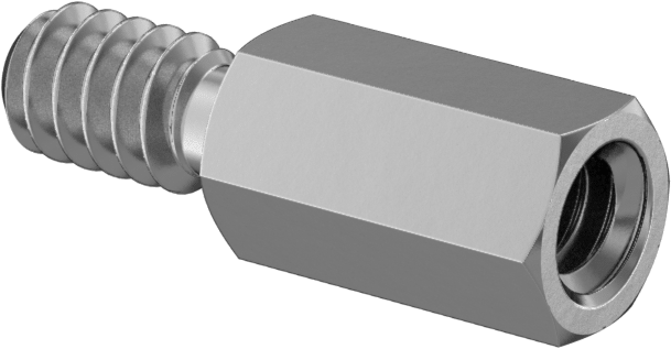 Çinko Kaplı Çelik Erkek-Dişi Dişli Altıgen Ayırıcı, 3/16" Altıgen Boyut, 11/32" Uzunluk, 6-32 ila 6-32 Diş Boyutu