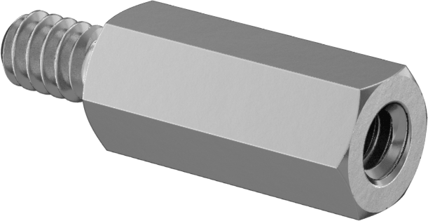 Çinko Kaplı Çelik Erkek-Dişi Dişli Altıgen Ayırıcı, 3/16" Altıgen Boyut, 7/16" Uzunluk, 4-40 ila 4-40 Diş Boyutu