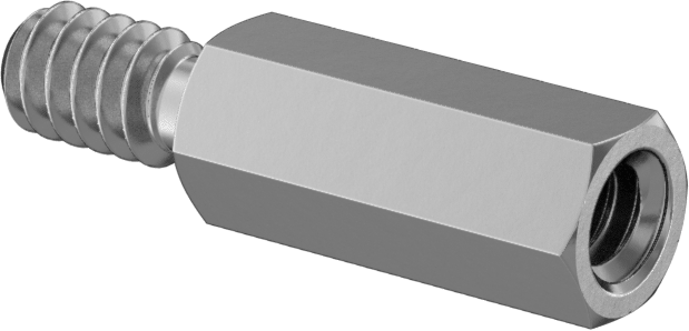Çinko Kaplı Çelik Erkek-Dişi Dişli Altıgen Ayırıcı, 3/16" Altıgen Boyut, 15/32" Uzunluk, 6-32 ila 6-32 Diş Boyutu