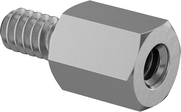 Çinko Kaplı Çelik Erkek-Dişi Dişli Altıgen Ayırıcı, 1/4" Altıgen Boyutu, 5/16" Uzunluk, 6-32 ila 6-32 Diş Boyutu