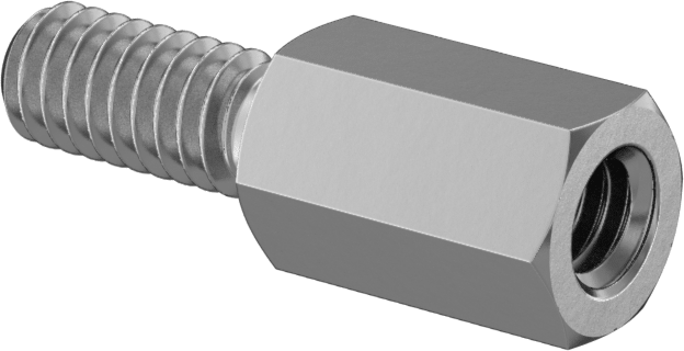 Çinko Kaplı Çelik Erkek-Dişi Dişli Altıgen Ayırıcı, 1/4" Altıgen Boyutu, 13/32" Uzunluk, 8-32 ila 8-32 Diş Boyutu