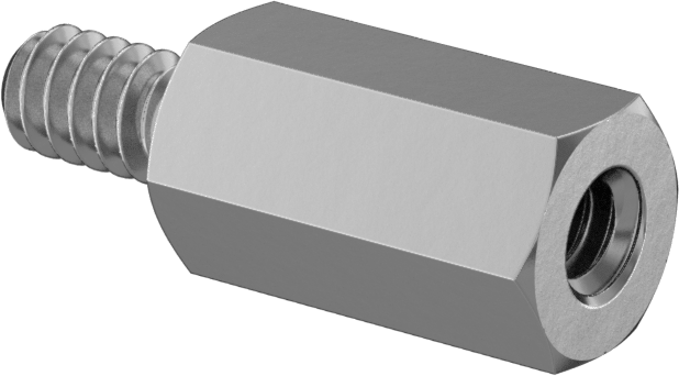 Çinko Kaplı Çelik Erkek-Dişi Dişli Altıgen Ayırıcı, 1/4" Altıgen Boyutu, 15/32" Uzunluk, 6-32 ila 6-32 Diş Boyutu