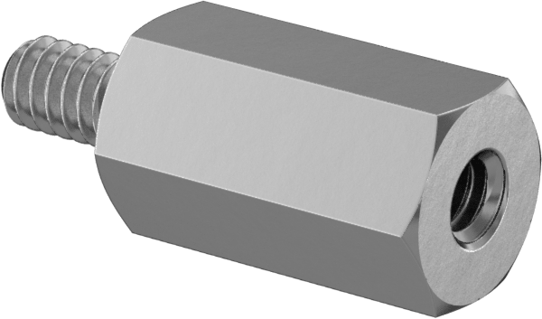 Çinko Kaplı Çelik Erkek-Dişi Dişli Altıgen Ayırıcı, 3/16" Altıgen Boyut, 11/32" Uzunluk, 2-56 ila 2-56 Diş Boyutu