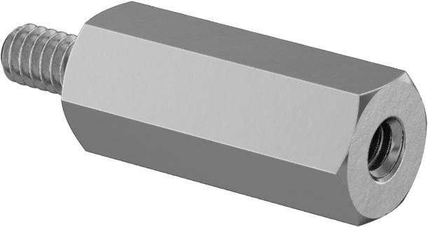 Çinko Kaplı Çelik Erkek-Dişi Dişli Altıgen Ayırıcı, 3/16" Altıgen Boyut, 15/32" Uzunluk, 2-56 ila 2-56 Diş Boyutu