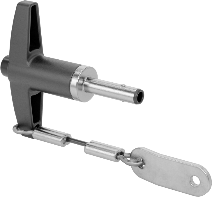 T-Saplı Kilitli Hızlı Açma Pimi, Kordon ile, 3/16" Çap, 1/2" Kullanılabilir Uzunluk