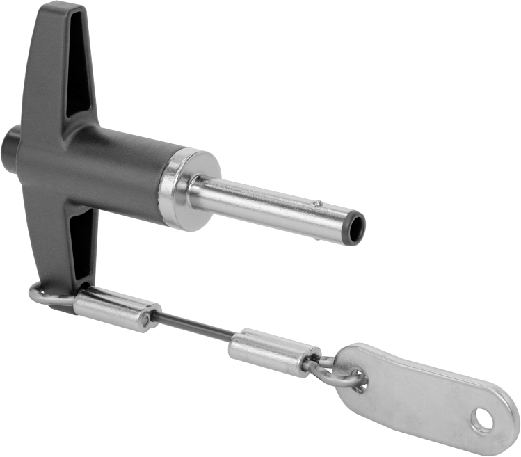 T-Saplı Kilitli Hızlı Açma Pimi, Kordon ile, 3/16" Çap, 3/4" Kullanılabilir Uzunluk
