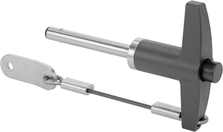 T-Saplı Kilitli Hızlı Açma Pimi, Kordon ile, 3/16" Çap, 1-1/4" Kullanılabilir Uzunluk