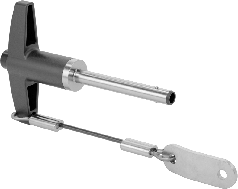 T-Saplı Kilitli Hızlı Açma Pimi, Kordon ile, 3/16" Çap, 1-1/4" Kullanılabilir Uzunluk